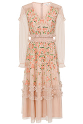 Eloise Blush Floral Embellished Midi Dress